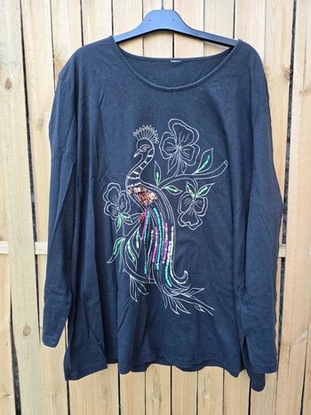 Tunique motif paon a sequins et perles 🍒vintage 90🍒taille 46/48