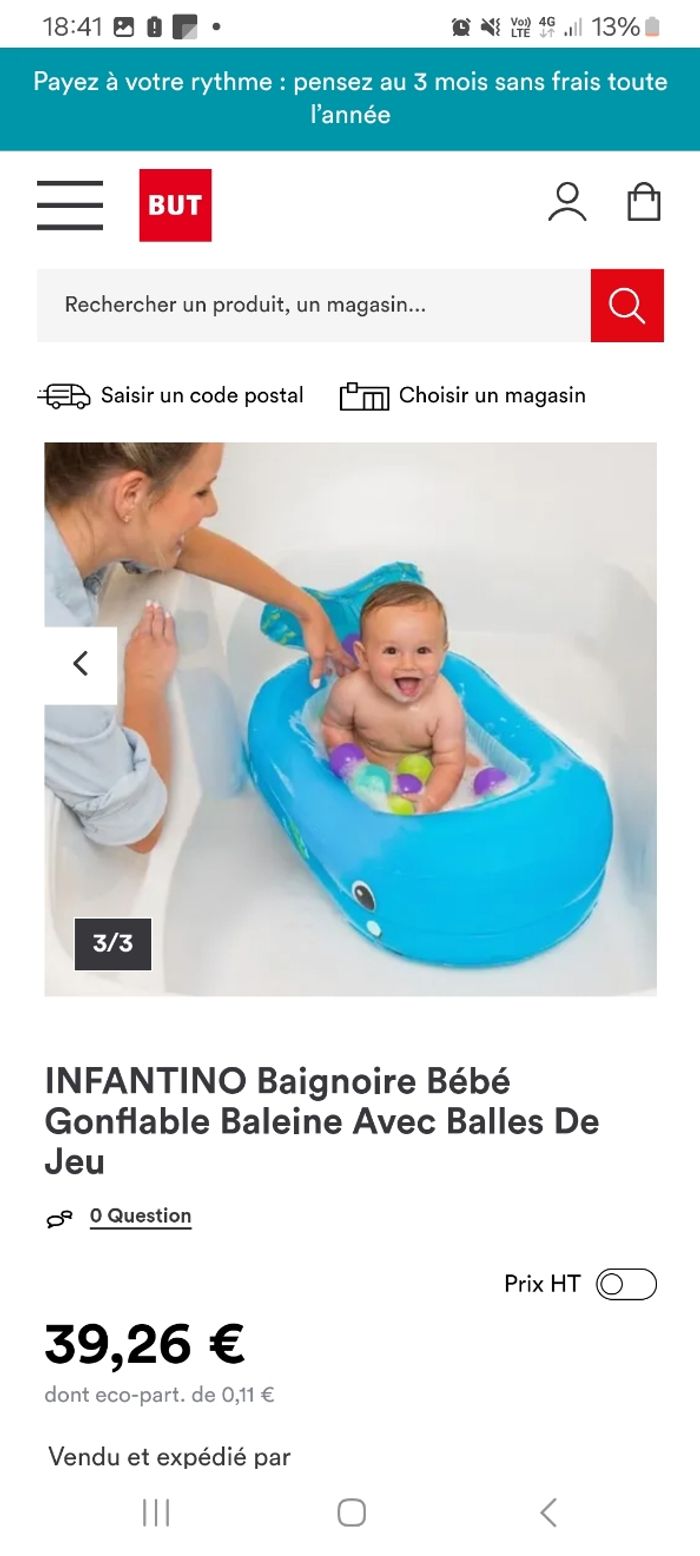 Baignoire baleine gonflable avec balles- INFANTINO