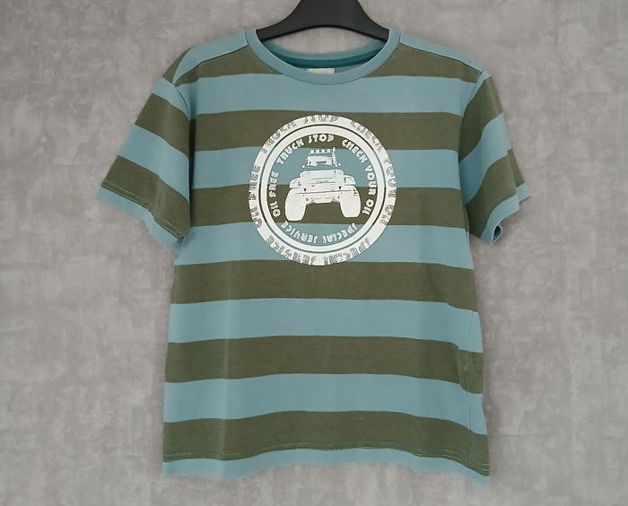T-shirt rayé kaki/bleu clair