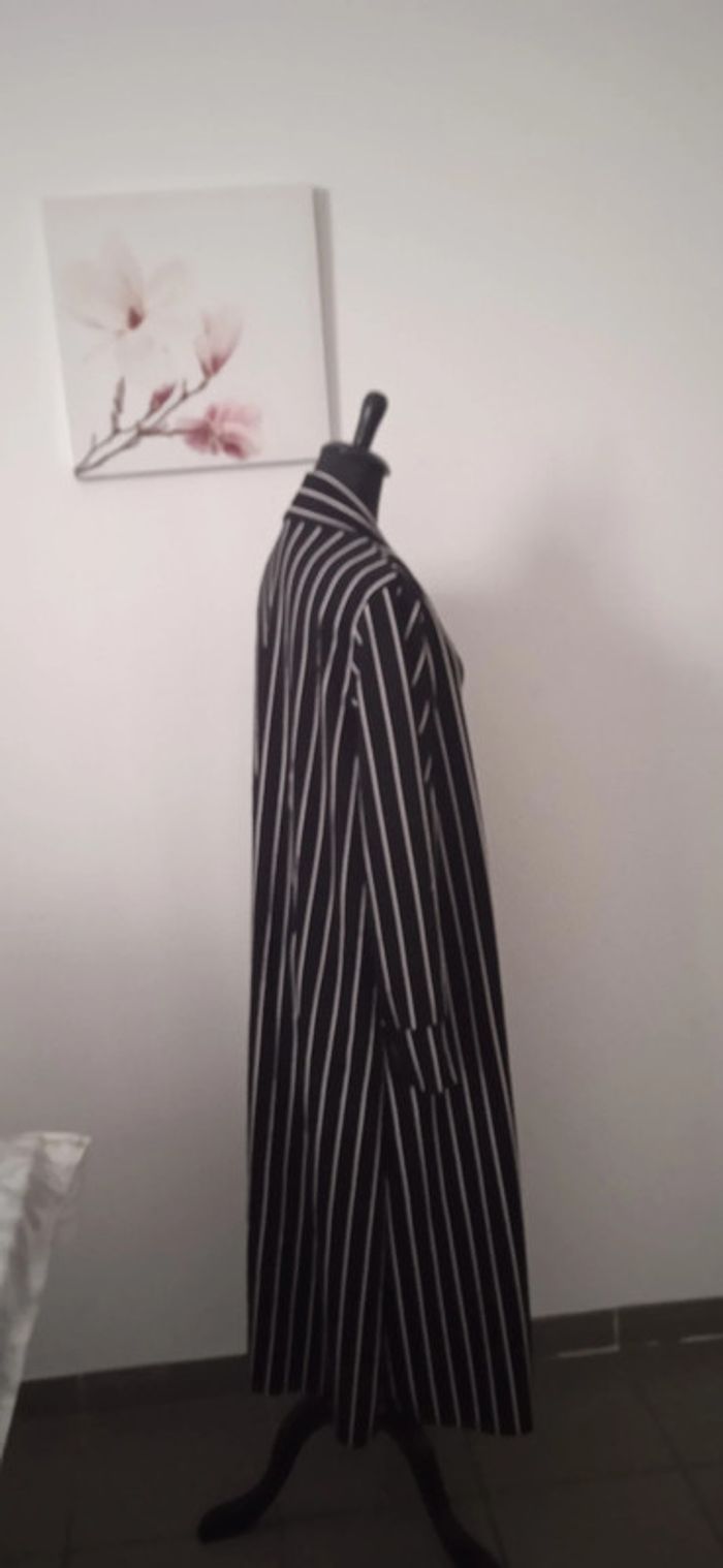 Veste longue noire et blanche à rayures/kimono - photo numéro 5