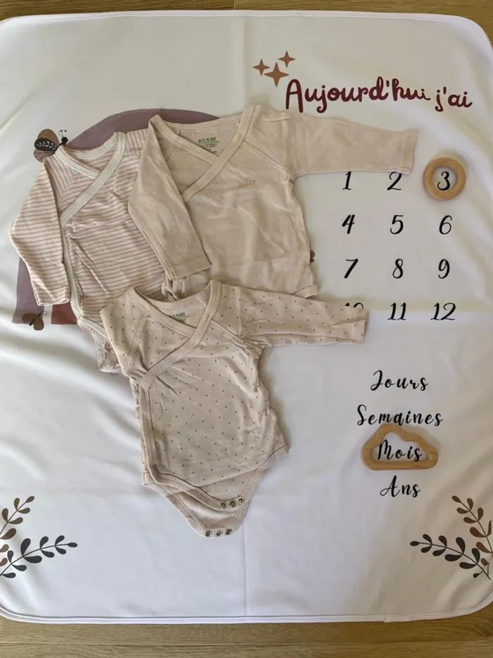 Lot de 3 bodies manches longues - 3 mois - Fille