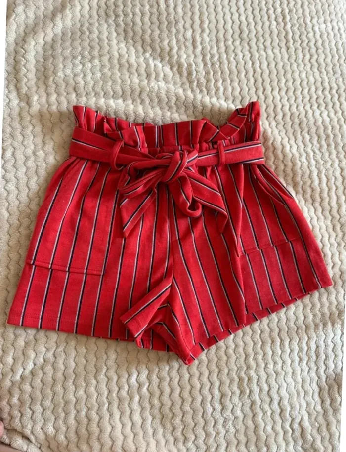 Short Lefties taille haute rouge rayé S