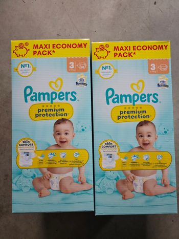 Pampers 2 cartons taille 3 112 couches protection premium