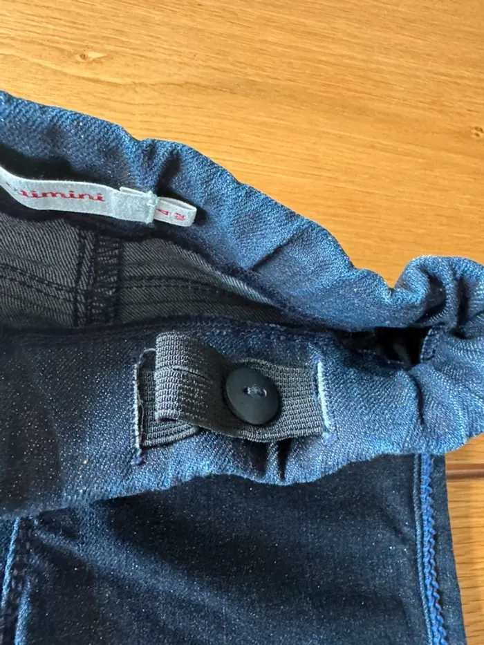 Tenue 2 pièces, tregging jeans pailleté bleu denim et top ML beige cœur sequins - Taille 4 Ans - photo numéro 14