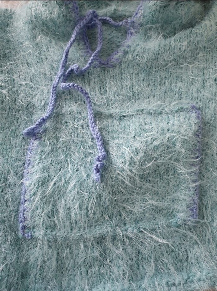 Pull en laine fait main turquoise 12 mois - photo numéro 2