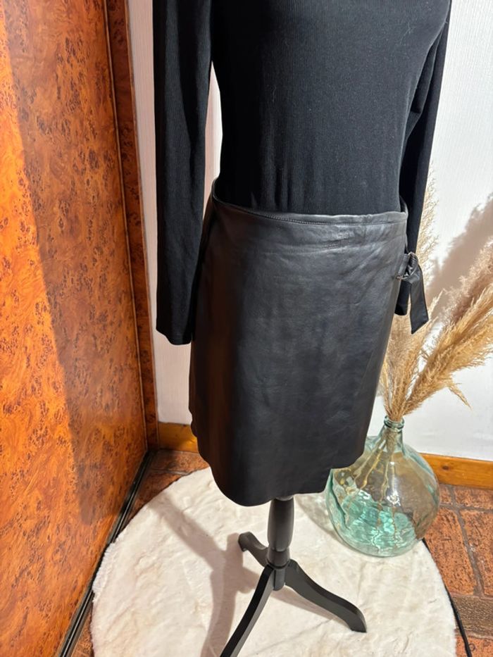 Jupe portefeuille noir femme similicuir- Taille 38 - photo numéro 2