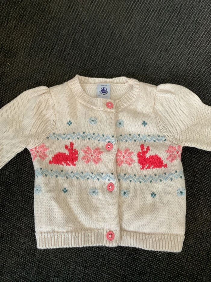 Cardigan petit bateau, laine et coton, 6 mois, comme neuf