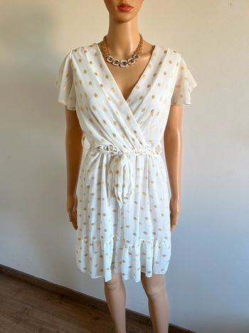 Robe blanche et dorée à manches courtes taille unique TBE