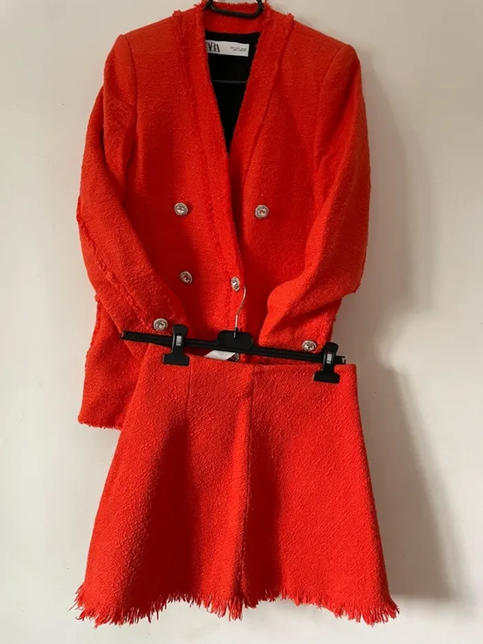 Ensemble tailleur Zara tweed veste blazer + jupe en taille S - photo numéro 9