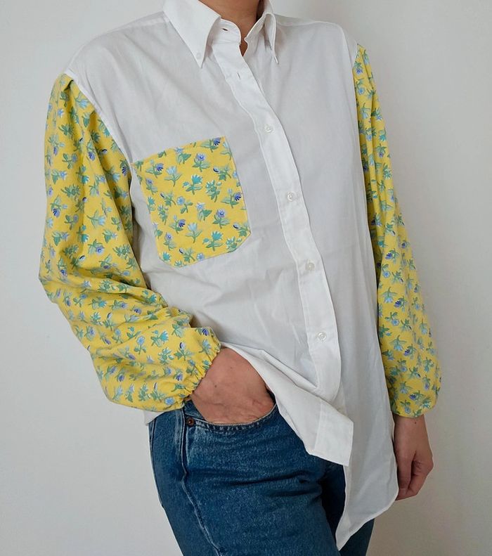 Chemise upcyclée white/fleurs