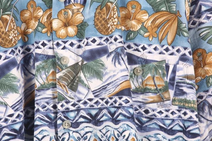 Superbe chemisette vintage 90-2000s en coton motif fleurs des îles et univers de la mer (#240290) - photo numéro 2