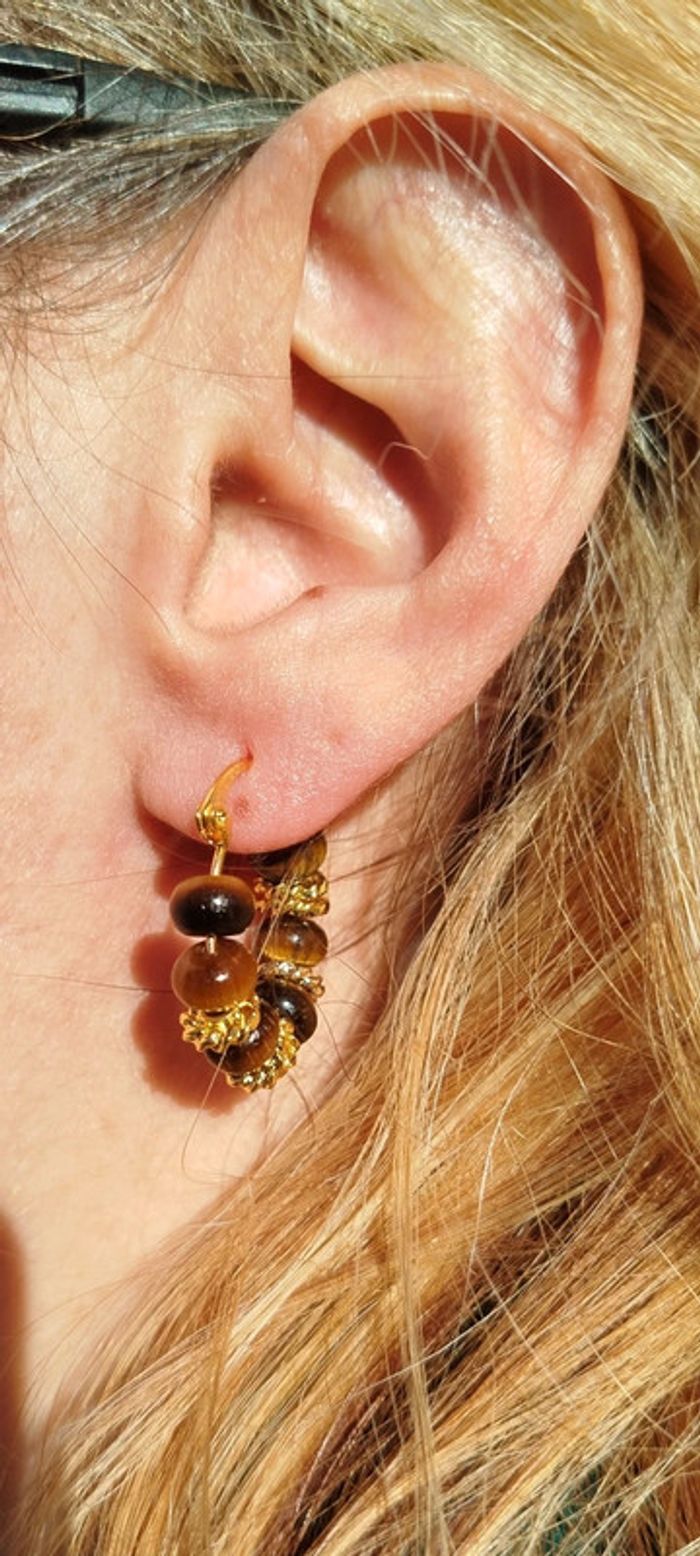 Créoles bohème en Œil de Tigre AAA - photo numéro 2