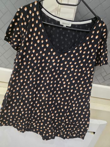 T-shirt Grain de Malice Noir à Imprimé Gouttes / Léopard - Col V - Taille XL