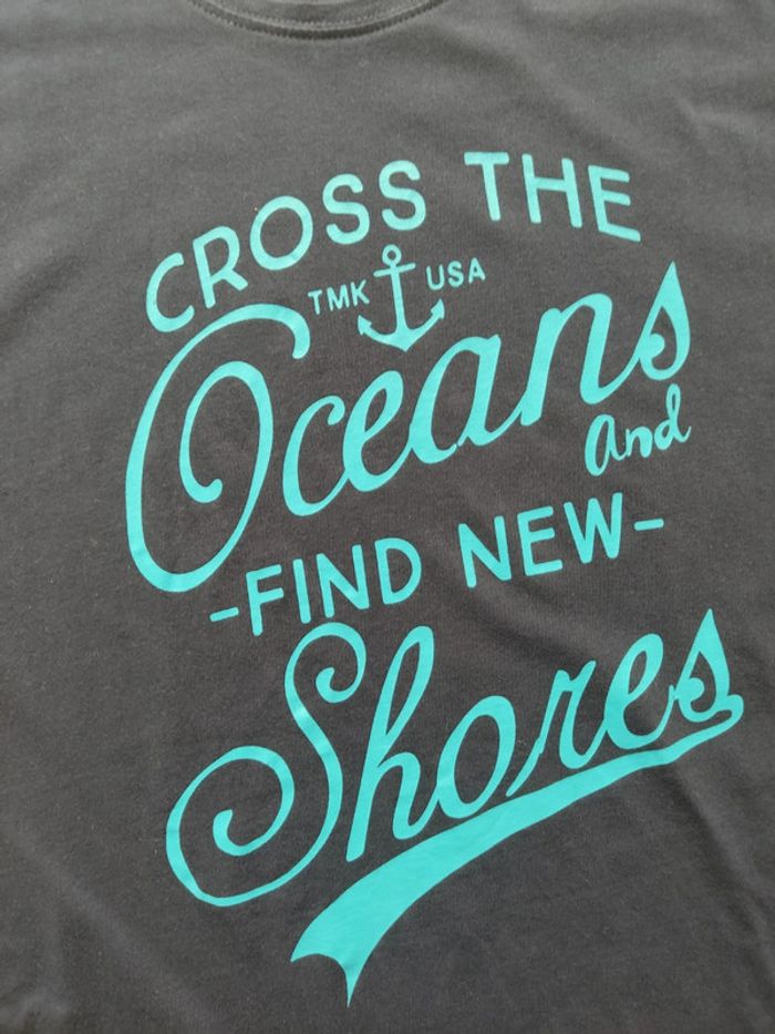 Tee-shirt manches courtes bleu marine motif imprimé turquoise XL - photo numéro 3