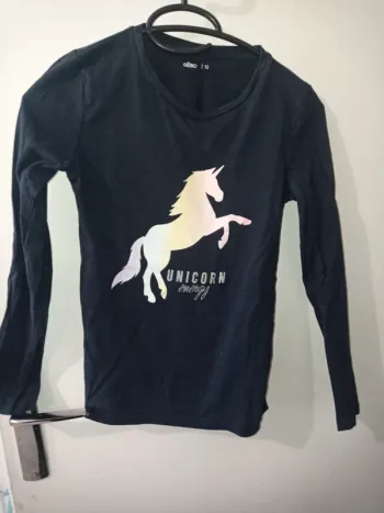 T-shirt manche longue bleu marine motif licorne