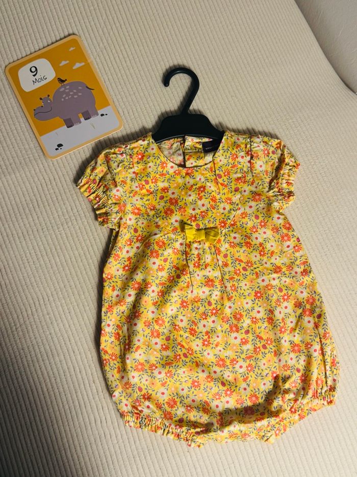 Barboteuse fleurie Sergent Major 9 mois jaune/orange été bébé - photo numéro 3