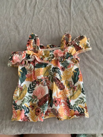 Haut tropical fille été à bretelles, motif fleuri