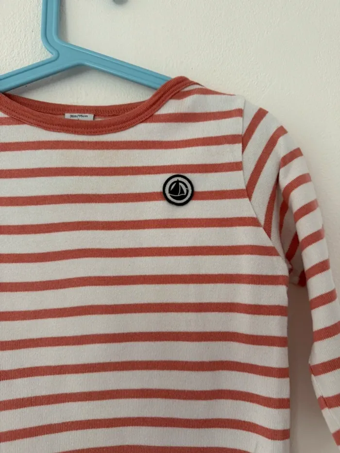 Petit Bateau - Marinière Blanche & Corail Taille 36 mois/95 cm - photo numéro 2