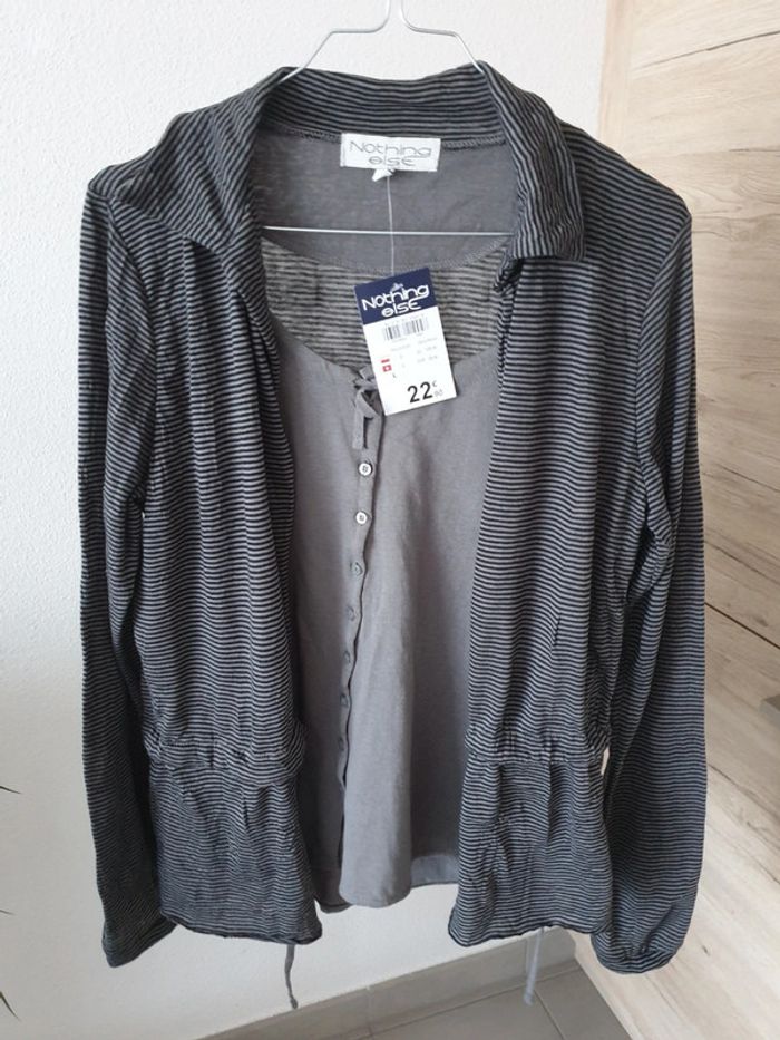 T shirt manches longues rayé gris - photo numéro 2