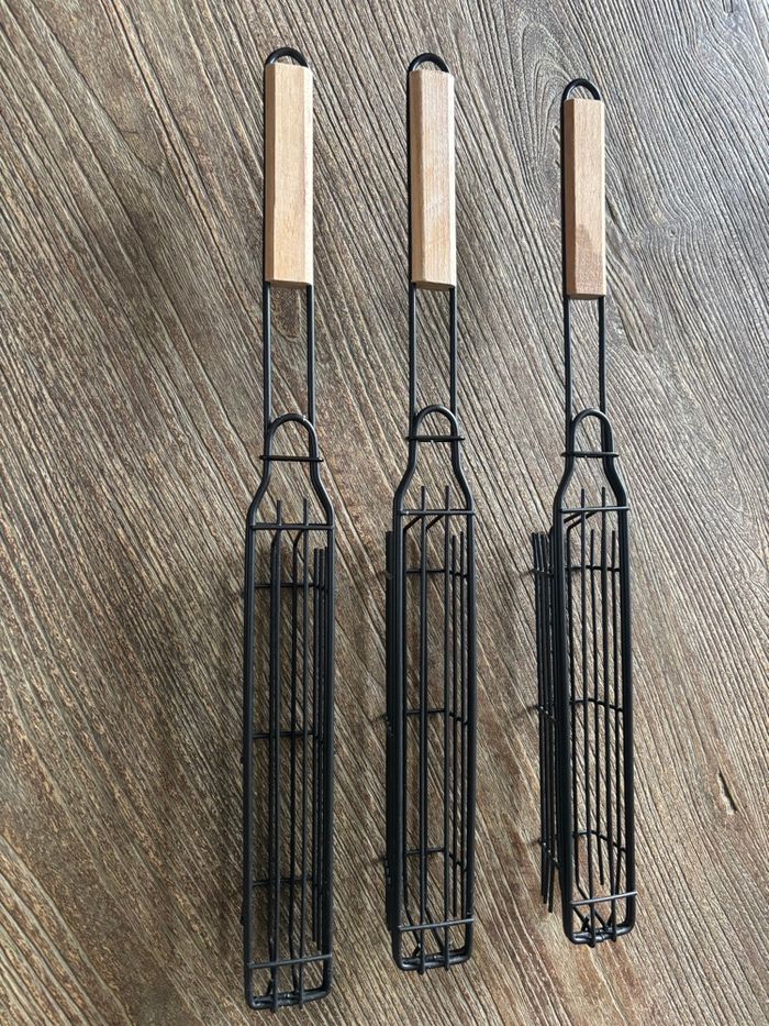 Lot de 3 cages à brochettes en acier inoxydable pour barbecue - photo numéro 10