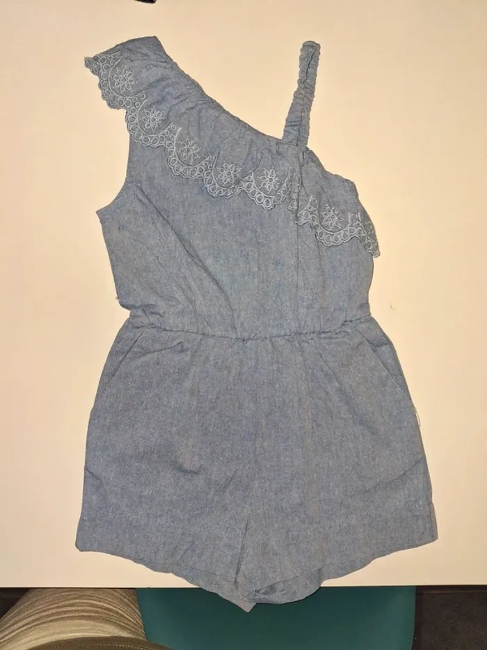 Combi short dentelle jean