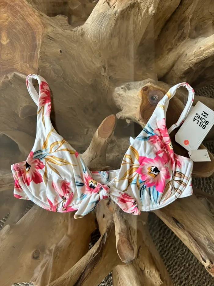 Haut de maillot de bain Billabong fleur blanc femme noeud