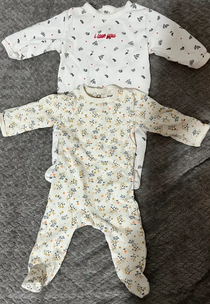 Lot 2 pyjamas en coton - 1 mois