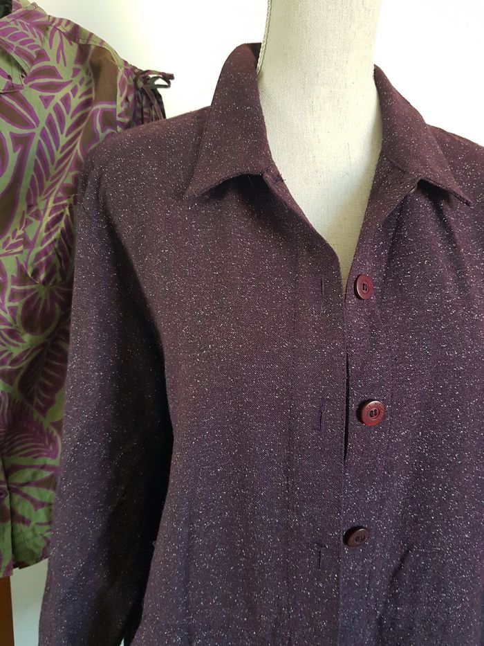 Veste femme lie de vin chiné. Mitsouki Paris, Made in France. Taille 4 (44/46). - photo numéro 2
