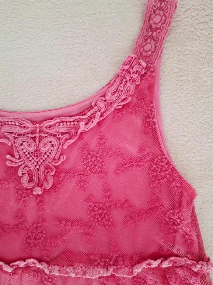 Robe à bretelles Mini Molly 8 ans en dentelle rose fuschia - photo numéro 4