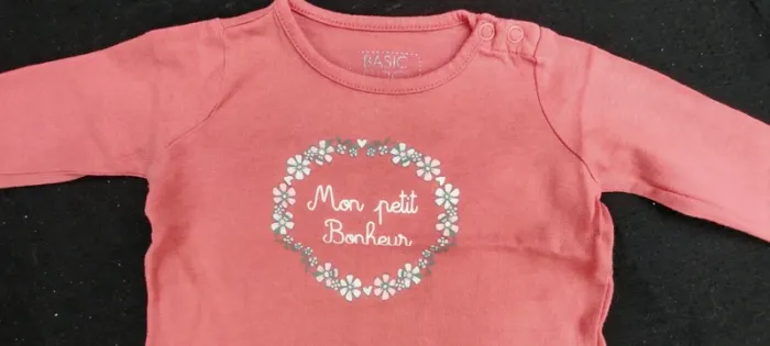 T-shirt bébé fille rose Mon petit Bonheur BASIC 3 mois - photo numéro 2