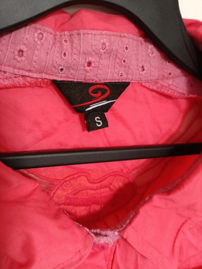 Piece Unique Chemisier rose brodé à détails ajourés – Taille S - photo numéro 5