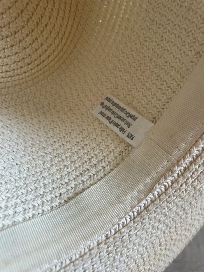 Chapeau de paille beige liseré rose gris bleu - photo numéro 4