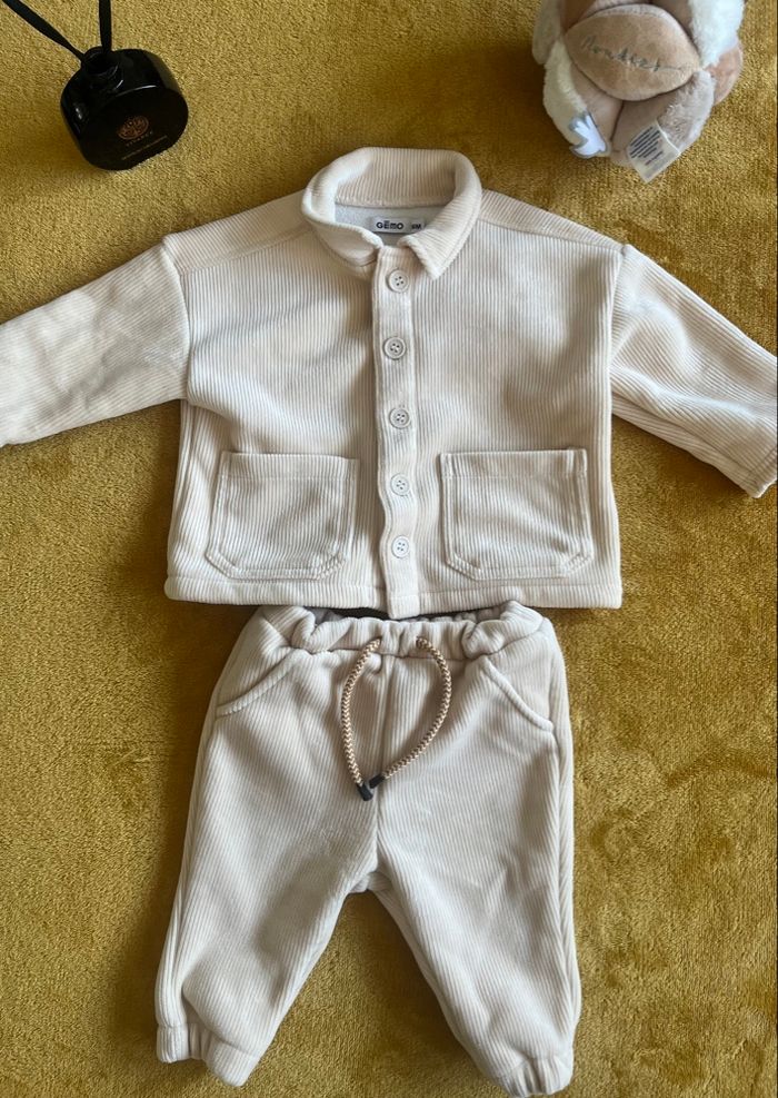 Ensemble velour beige bébé garçon