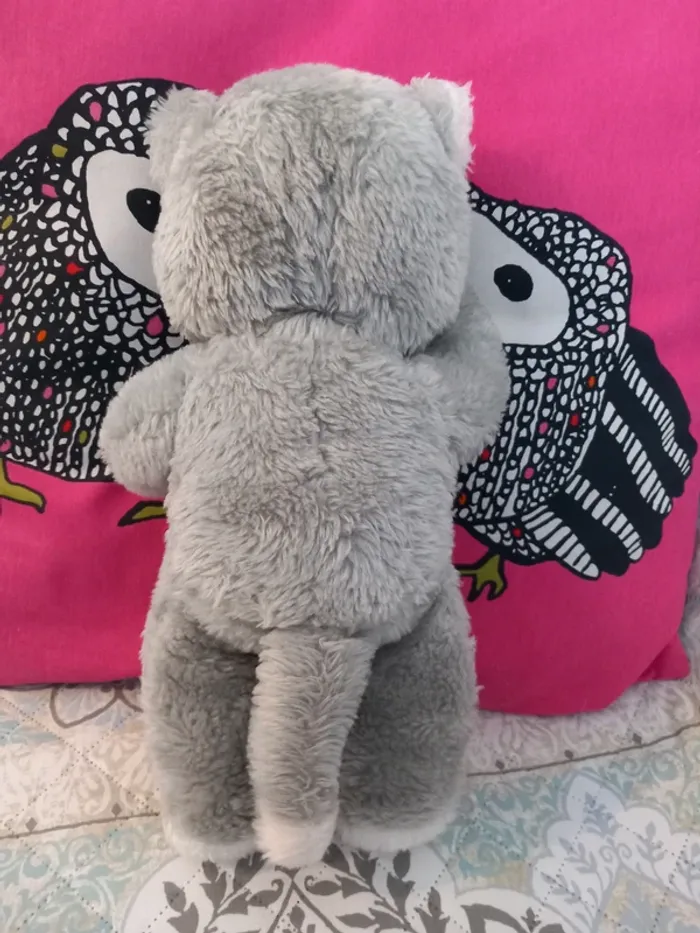 Peluche chat gris vintage aux yeux bleus 34cm - photo numéro 3
