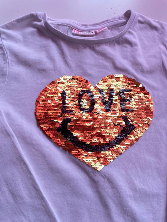 T-shirt manche longue 8 ans cœur en sequin double côté - photo numéro 2