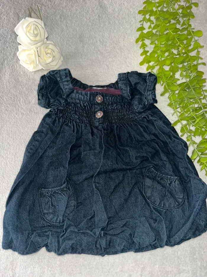 Très jolie robe en jean à courte manche pur bébé fille