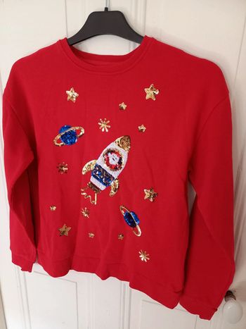 Sweat rouge à sequins - Père Noël astronaute dans l’espace