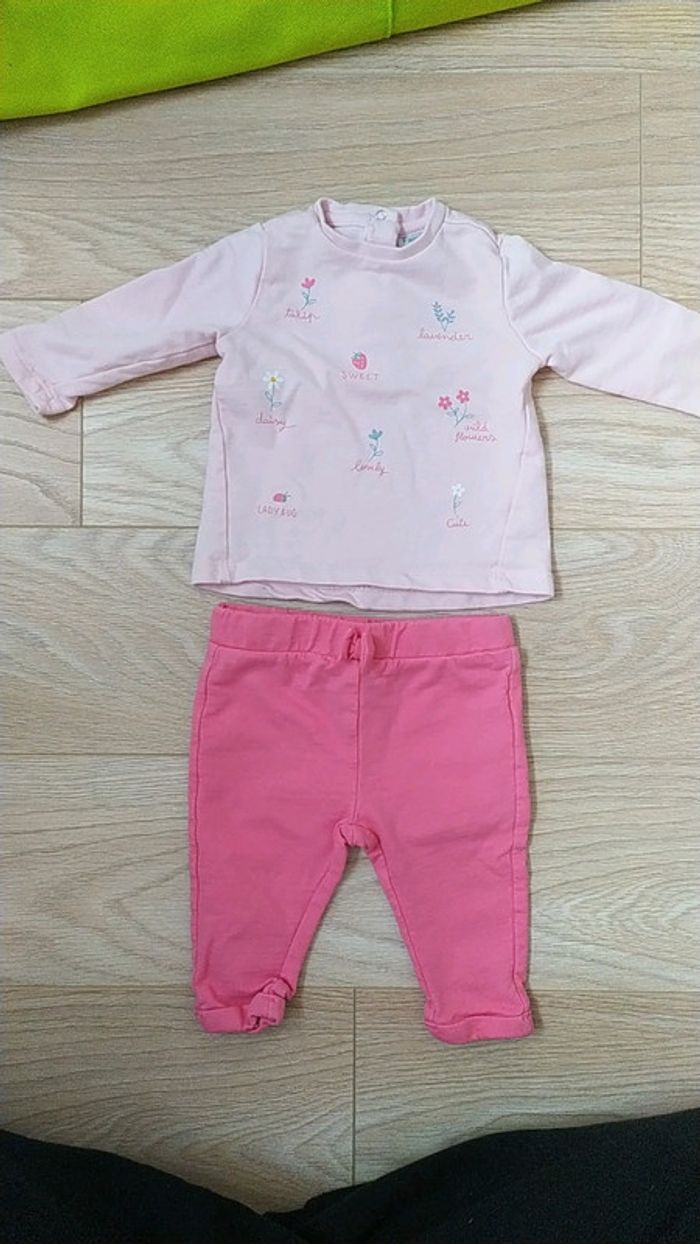 Ensemble 3/6 mois mi saison fleurs noeud