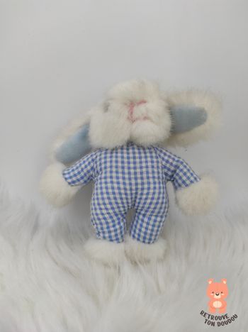 Mini Peluche Lapin Blanc et Vichy Bleu Vintage