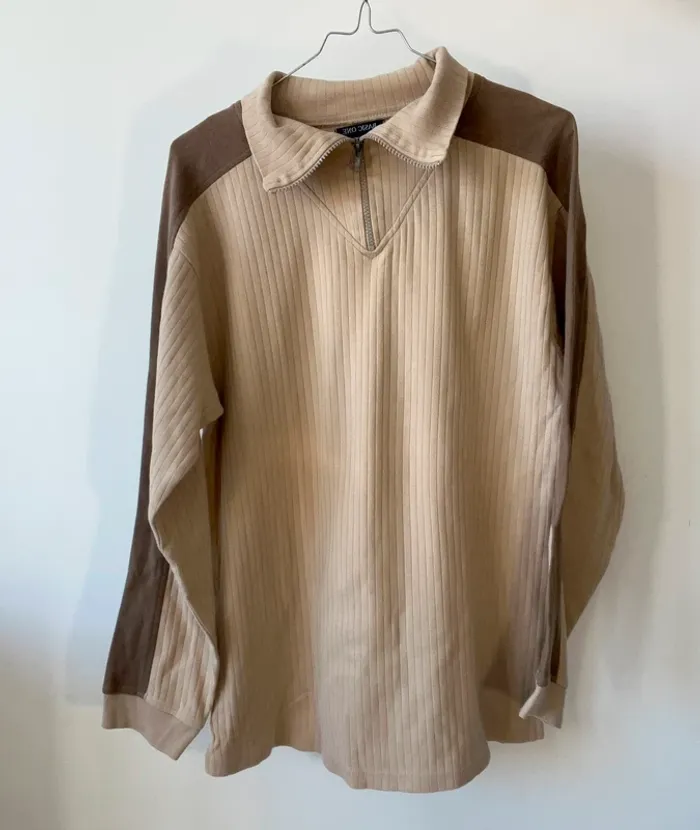 Pull zippé beige et marron taille L - photo numéro 2