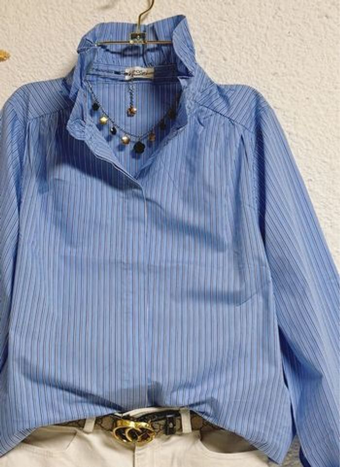Chemise bleue marine rayures taille S - photo numéro 2