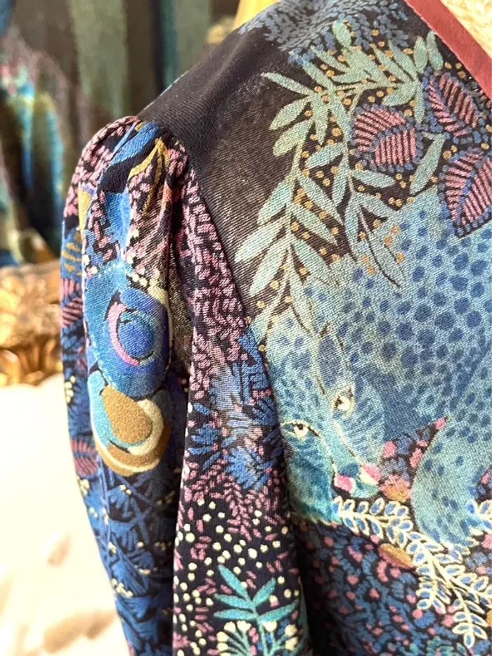 Robe à Motifs Végétal Panthère Plissé – Multi-Couleurs – Vintage – Taille M - photo numéro 9