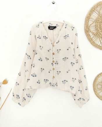 Blouse fleurie bohème gaze de coton écrue manches longues Monoprix 5 Ans