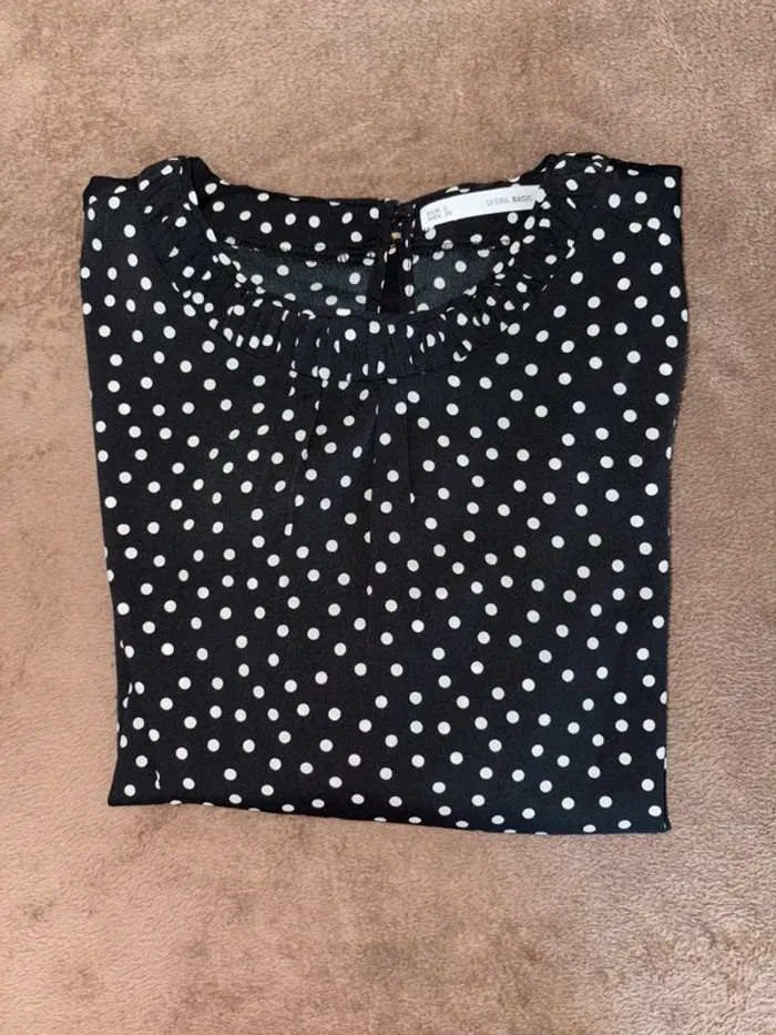 Blouse noir à pois blancs Sfera femme taille S en très bon état - photo numéro 2