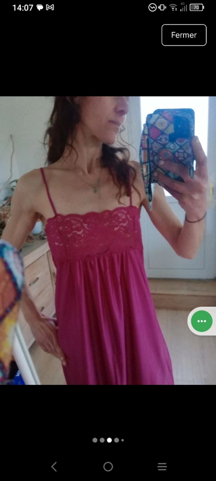 Nuisette longue 42 44 dentelée violet fushia c86 - photo numéro 3