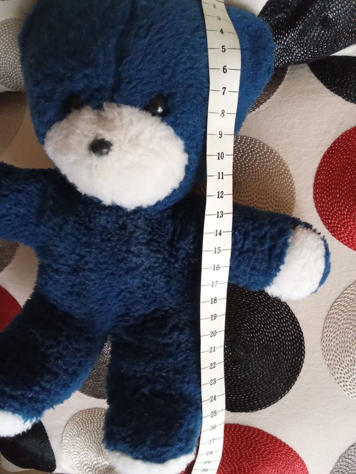 Peluche ours Boulgom doudou  bicolore bleu foncé bleu marine et blanc  d'occasion  peluche utilisée truffe  nez blanc Boulgom - photo numéro 2