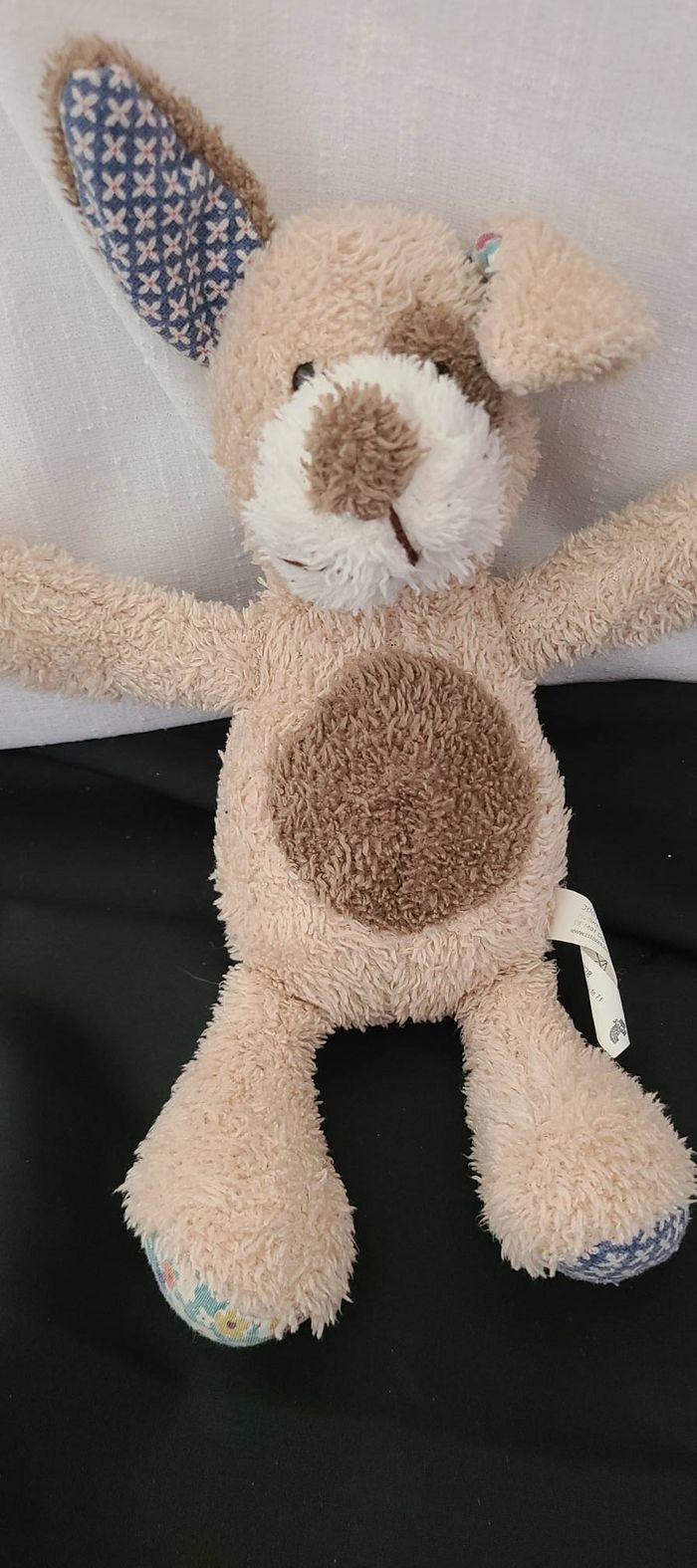 doudou chien beige marron , imprimé oreilles - photo numéro 3