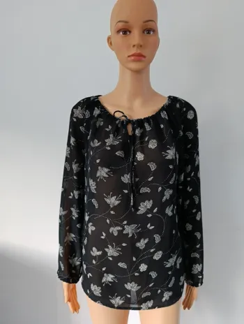 Blouse noire motifs blanc femme taille l
