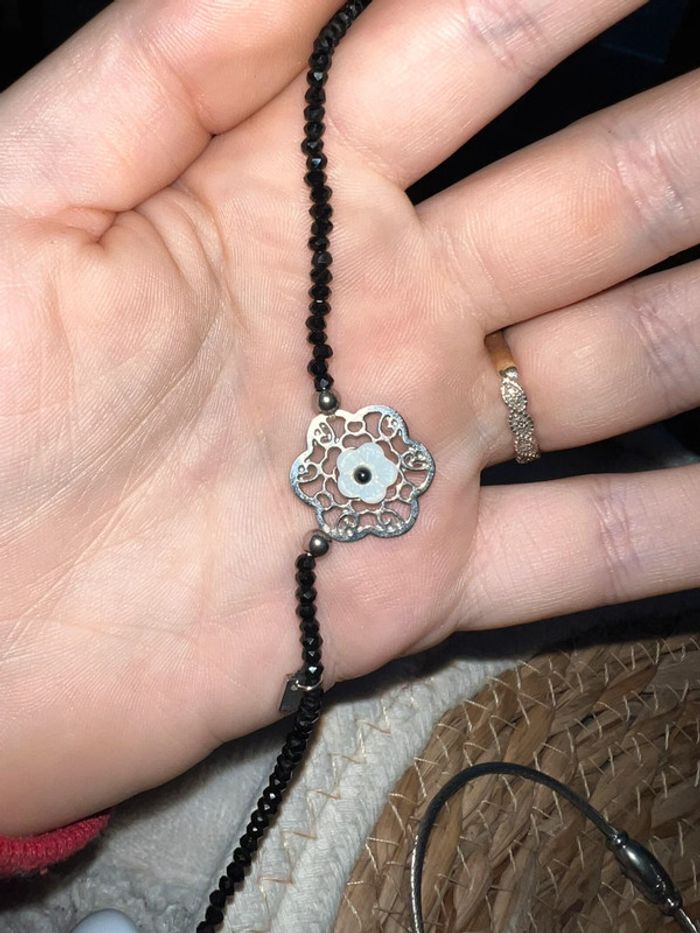 Collier perles fleur somini bijou argenté acier inoxydable - photo numéro 3