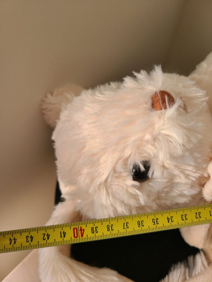 Peluche doudou lapin blanc écru crème beige nœud 40 cm Bukowski - photo numéro 3